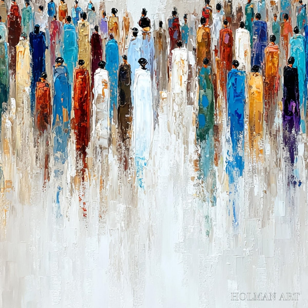 HOLMAN ART Convergence – Colorful Abstract Figurative Painting of a Crowd - image 3