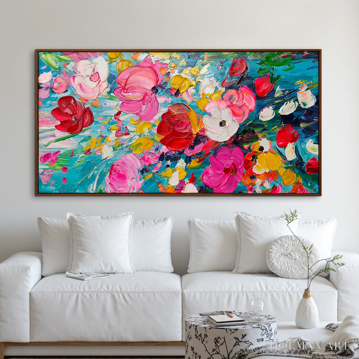 HOLMAN ART Ready to Ship | Red Garden | 20''X40'' | 50x100cm | Wood Frame - image 1