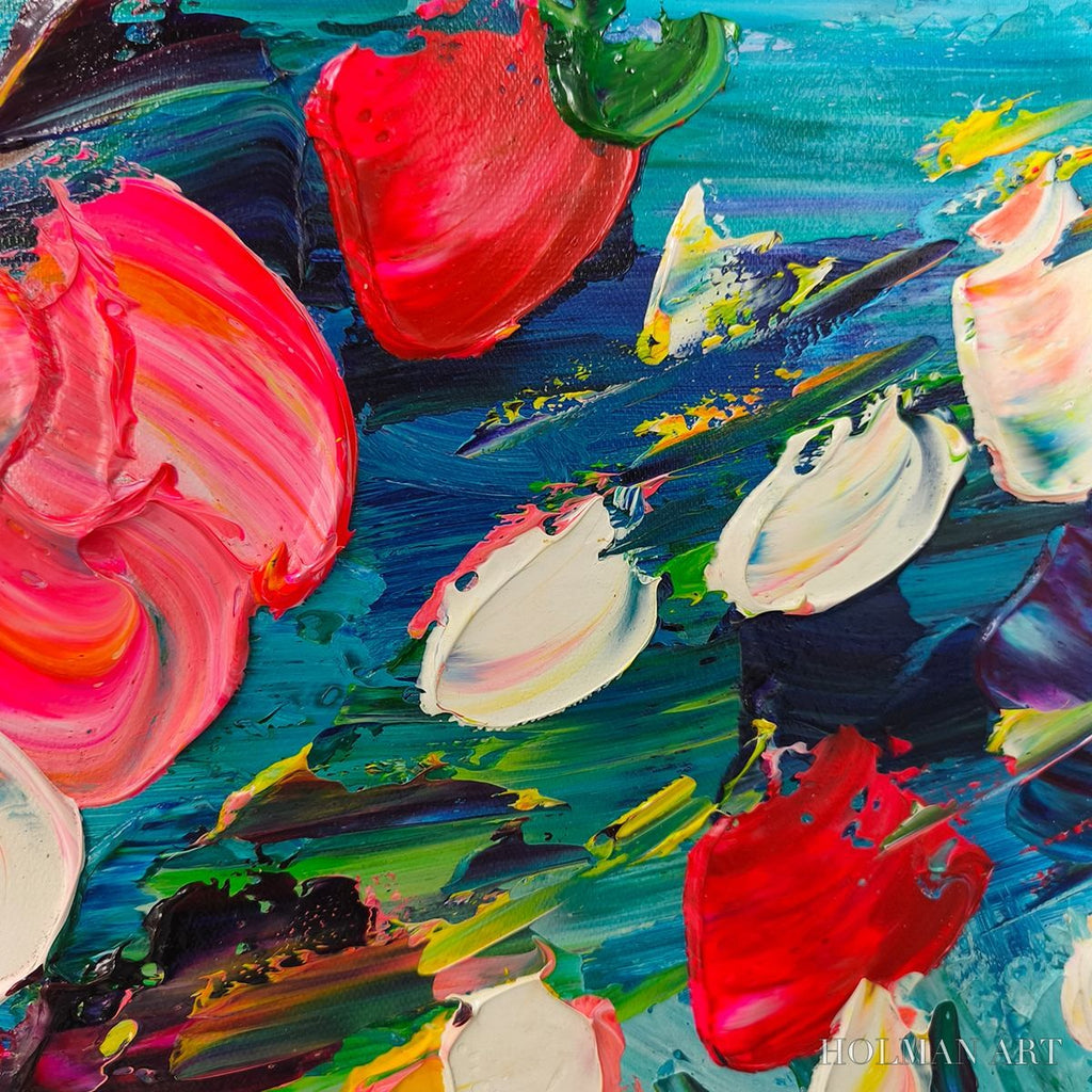 HOLMAN ART Ready to Ship | Red Garden | 20''X40'' | 50x100cm | Wood Frame - image 2