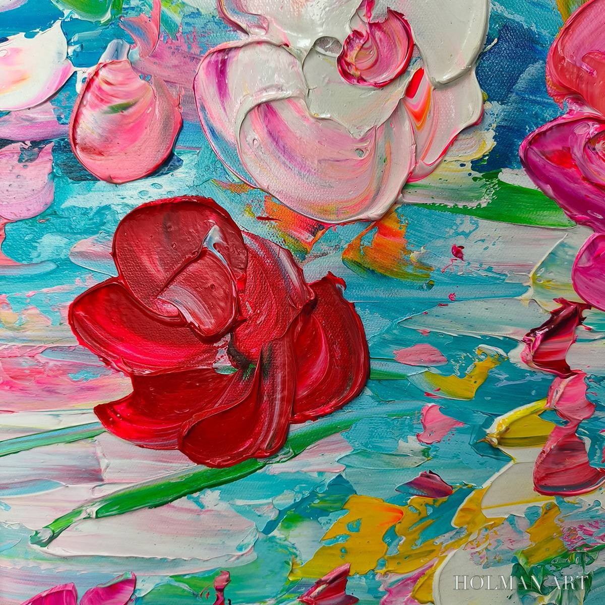 HOLMAN ART Ready to Ship | Red Garden | 20''X40'' | 50x100cm | Wood Frame - image 5