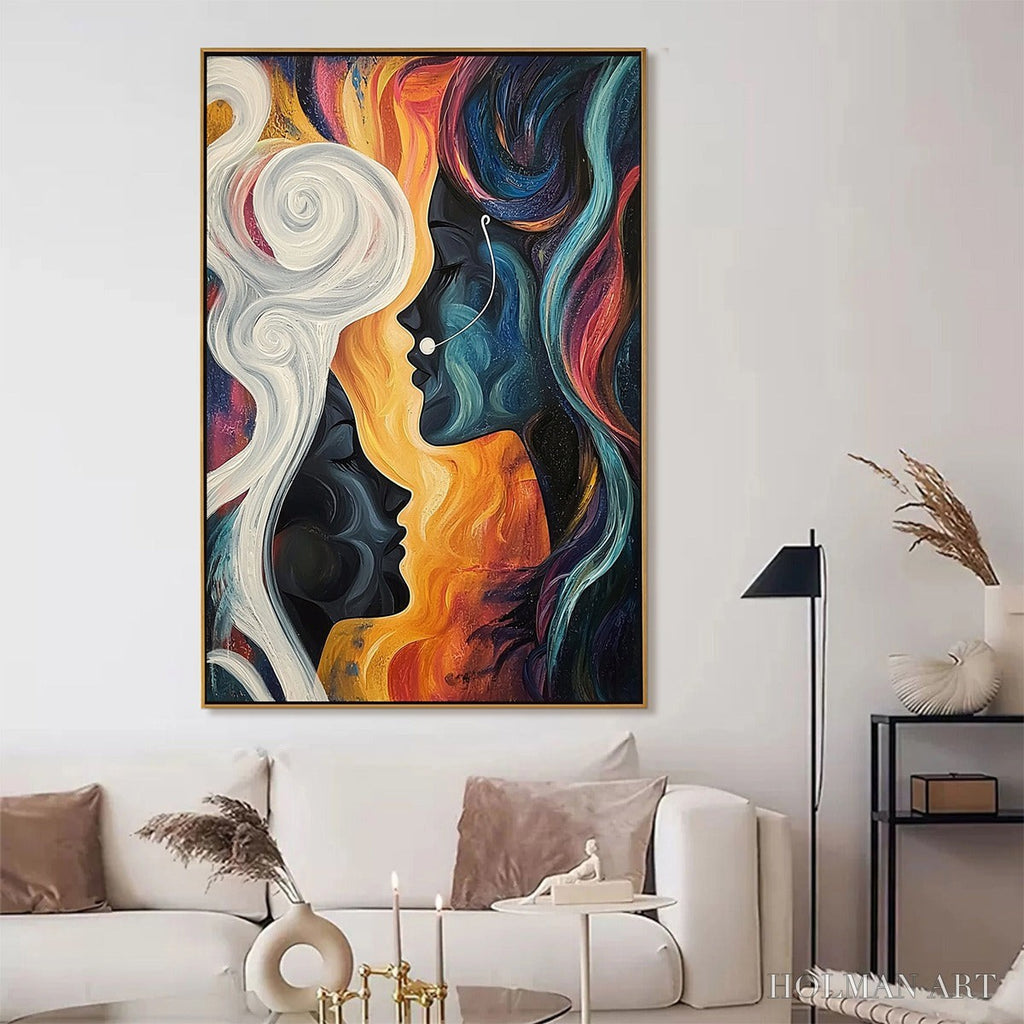HOLMAN ART Connected Souls – Figurative Oil Painting of Two Faces - image 2