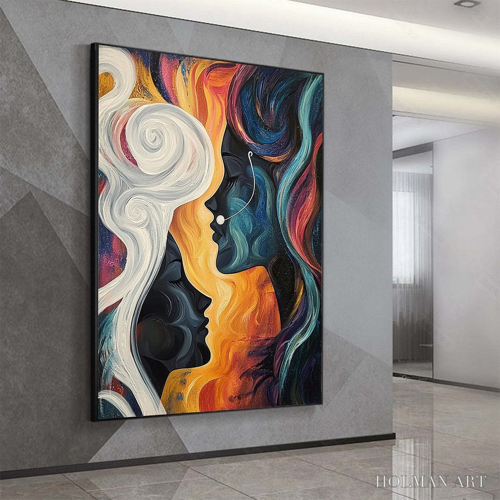 HOLMAN ART Connected Souls – Figurative Oil Painting of Two Faces - image 4