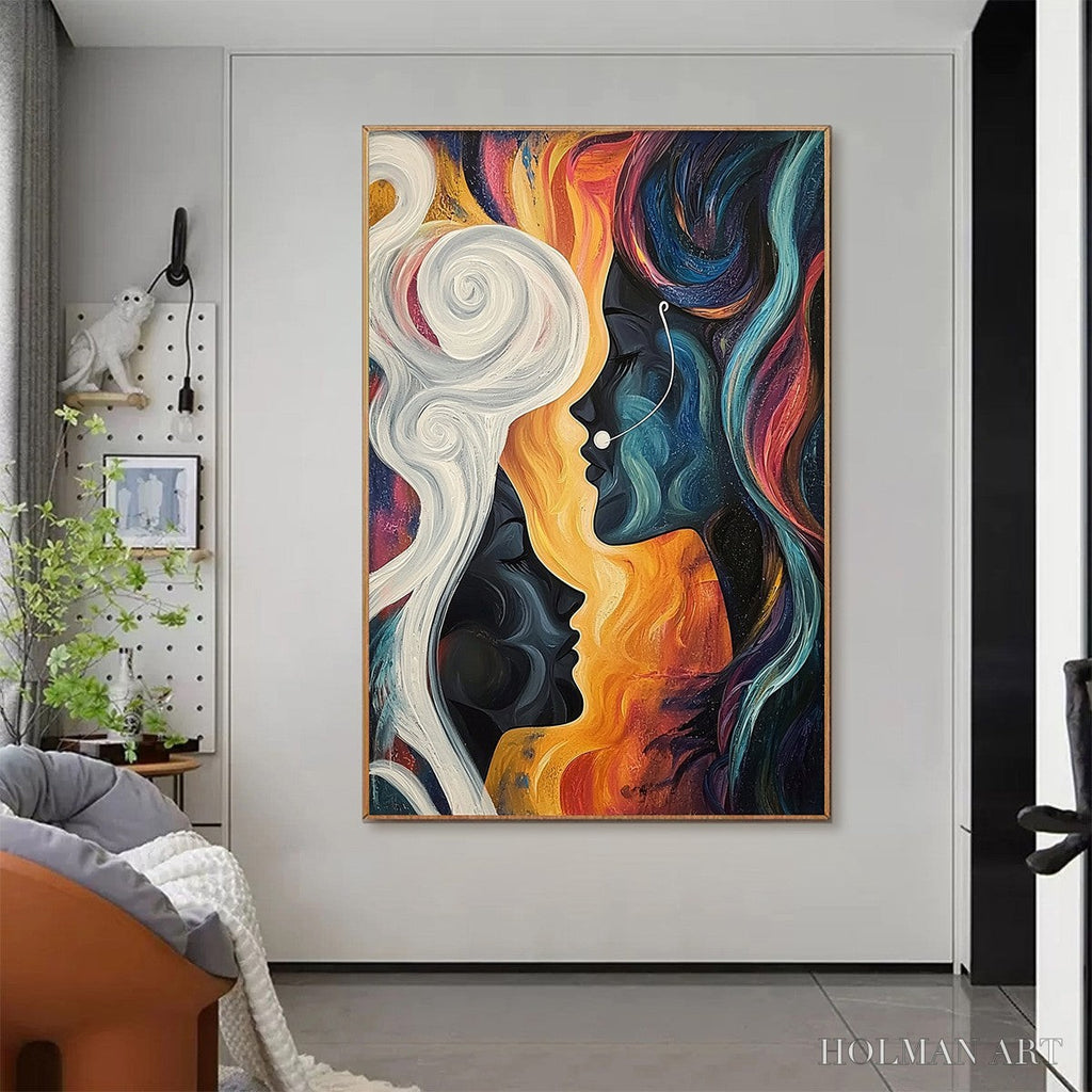 HOLMAN ART Connected Souls – Figurative Oil Painting of Two Faces - image 5