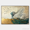 HOLMAN ART Golden Ascension – Ethereal Angel with Birds Oil Painting - image 1