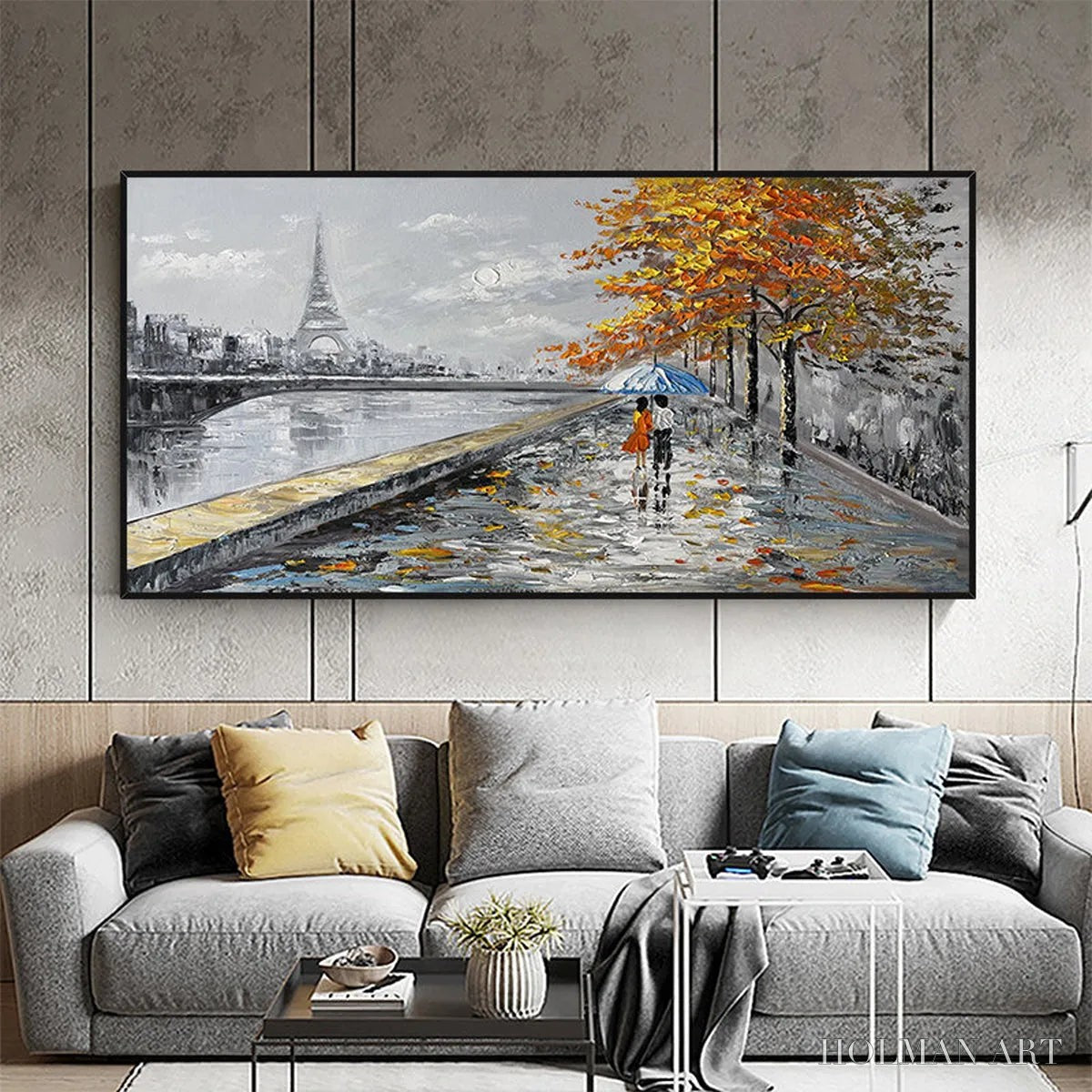 HOLMAN ART Parisian Autumn Stroll – Romantic Cityscape Oil Painting with Eiffel Tower - image 2