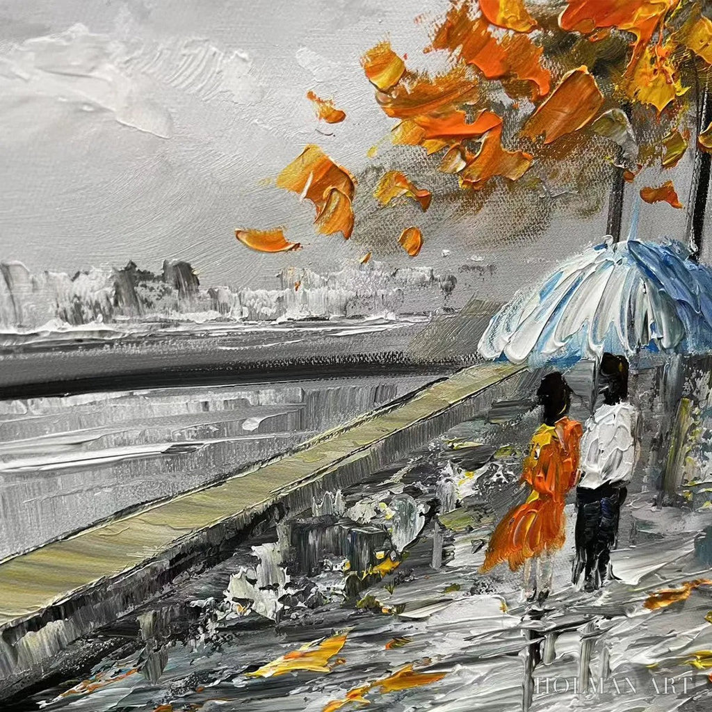 HOLMAN ART Parisian Autumn Stroll – Romantic Cityscape Oil Painting with Eiffel Tower - image 3
