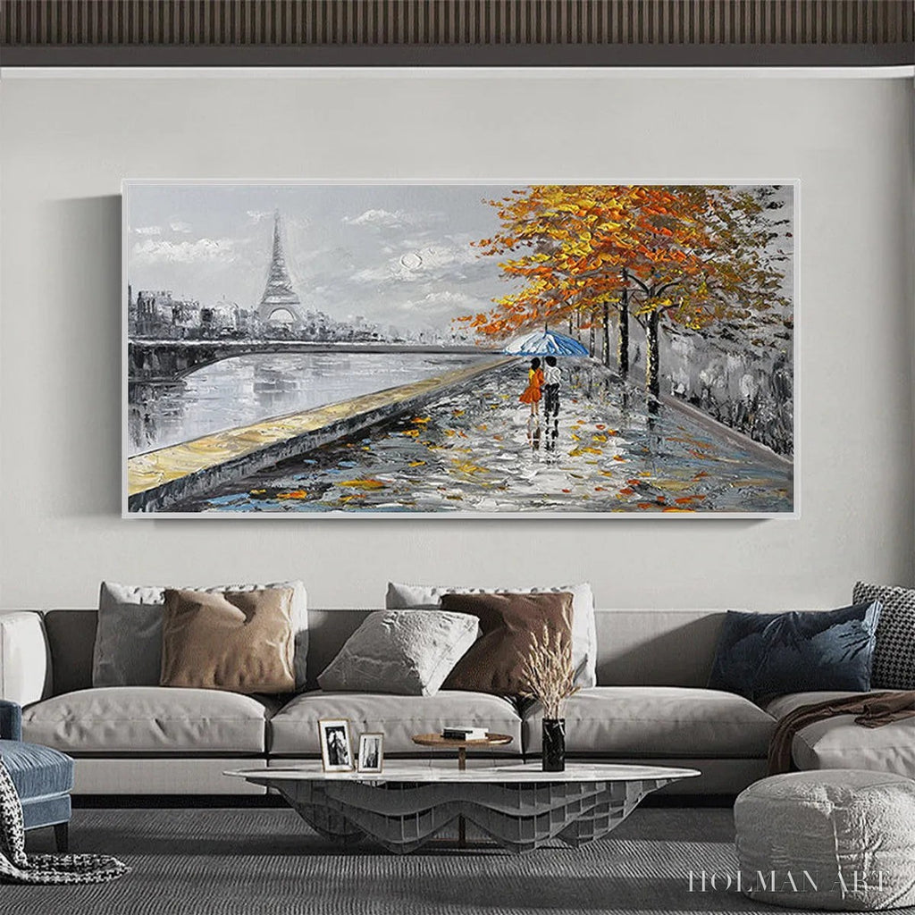 HOLMAN ART Parisian Autumn Stroll – Romantic Cityscape Oil Painting with Eiffel Tower - image 6