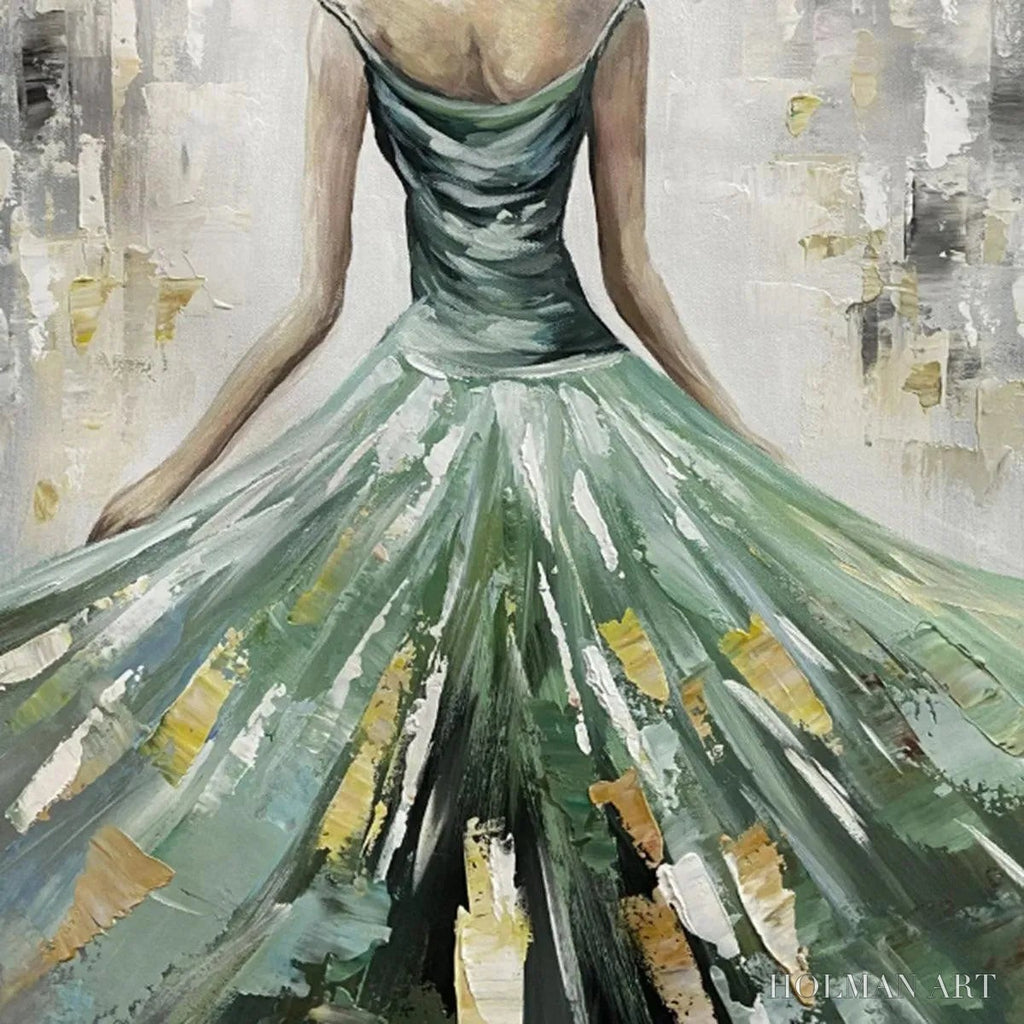 HOLMAN ART Emerald Grace – Elegant Woman in Green Dress, Vertical Canvas, Figurative - image 3