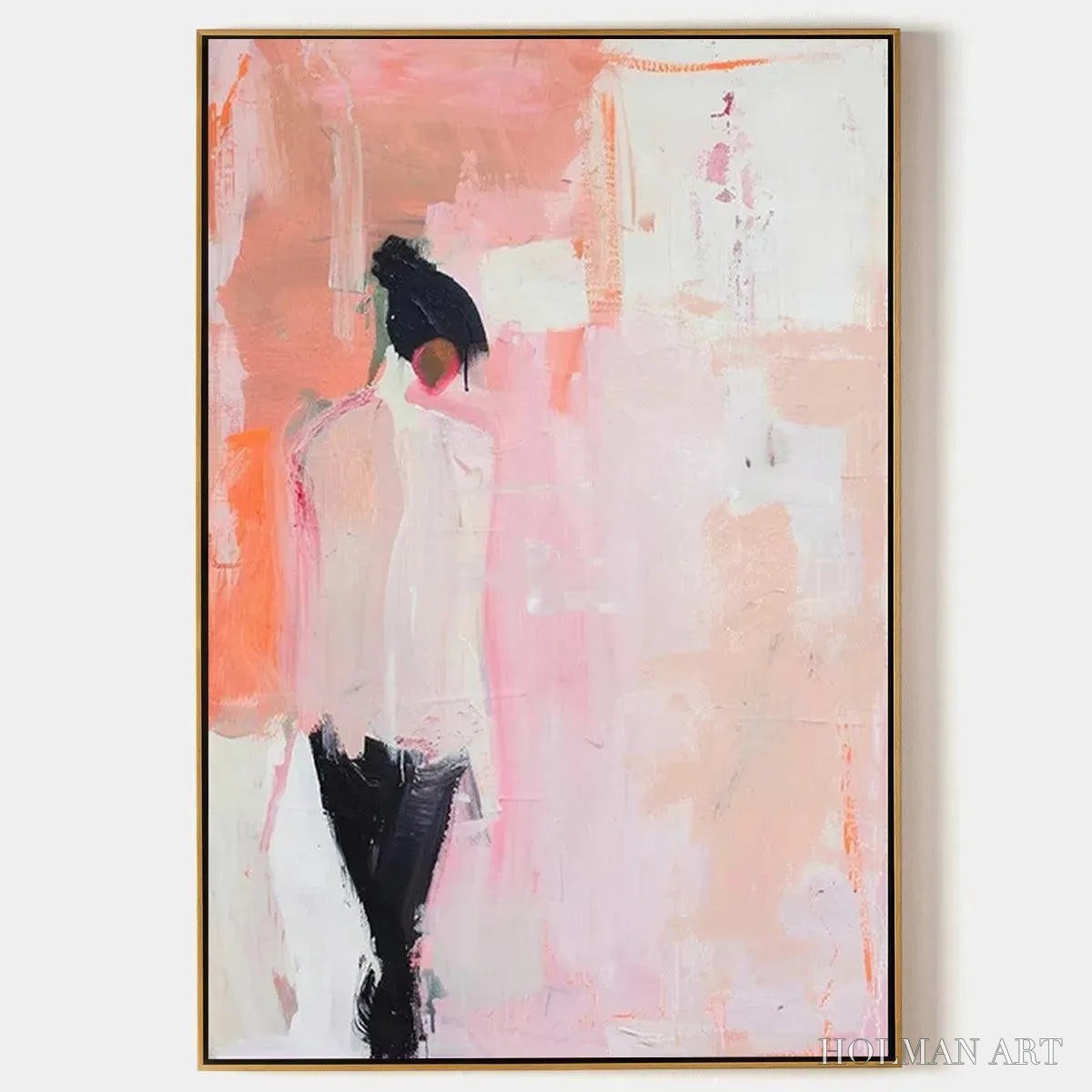 HOLMAN ART Pink Abstract – Figurative Painting, Pastel , Modern Decor, Vertical Canvas - image 1
