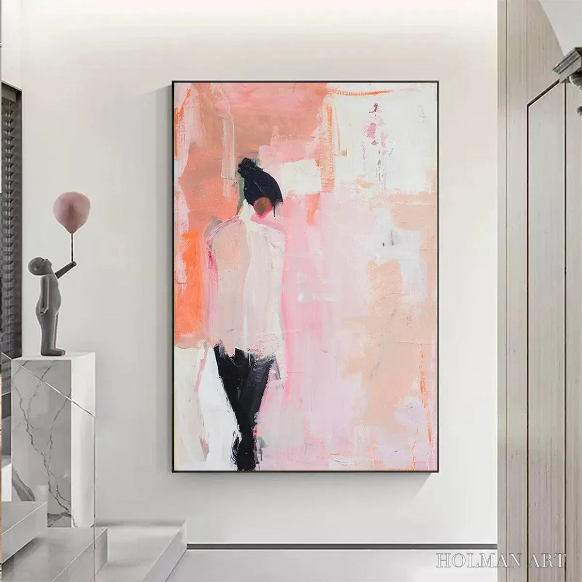 HOLMAN ART Pink Abstract – Figurative Painting, Pastel , Modern Decor, Vertical Canvas - image 2