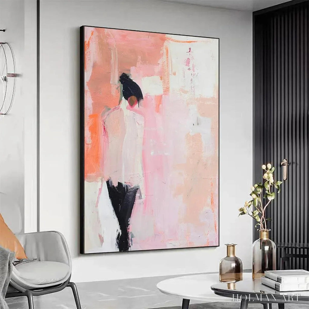 HOLMAN ART Pink Abstract – Figurative Painting, Pastel , Modern Decor, Vertical Canvas - image 4