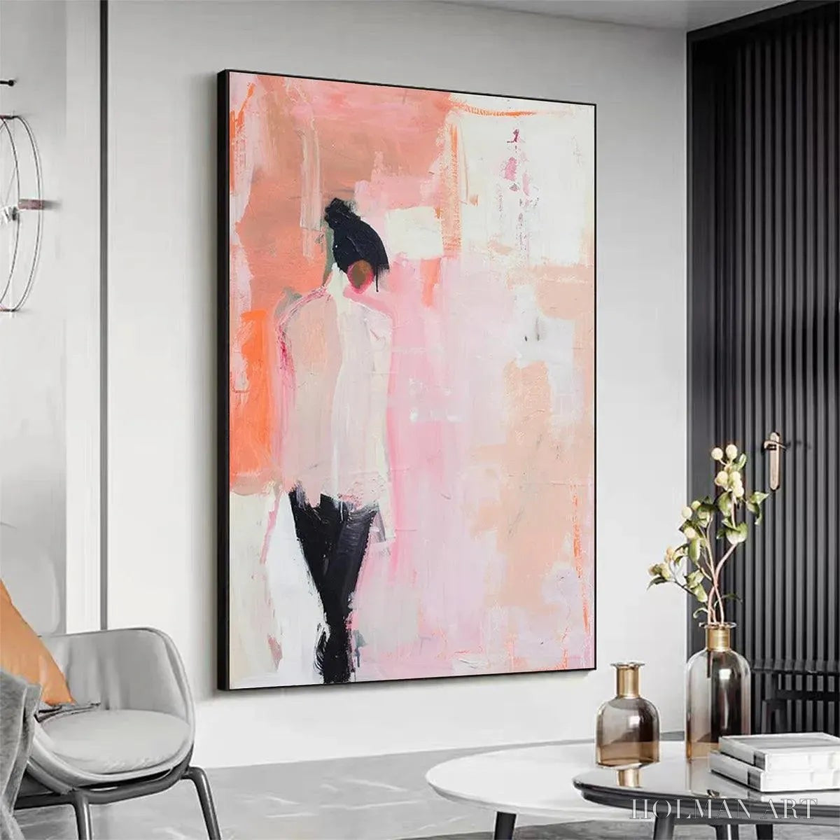 HOLMAN ART Pink Abstract – Figurative Painting, Pastel , Modern Decor, Vertical Canvas - image 4