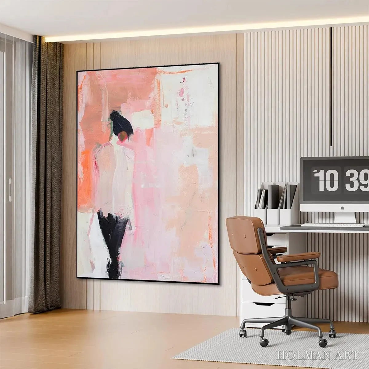 HOLMAN ART Pink Abstract – Figurative Painting, Pastel , Modern Decor, Vertical Canvas - image 6