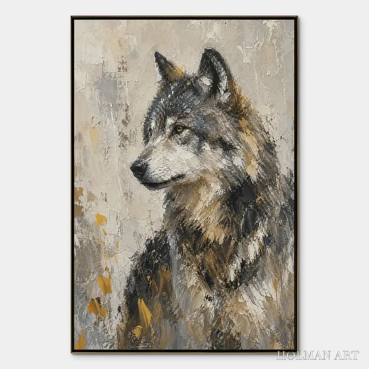 HOLMAN ART Grey Alpha – Textured Wolf Portrait Painting - image 1