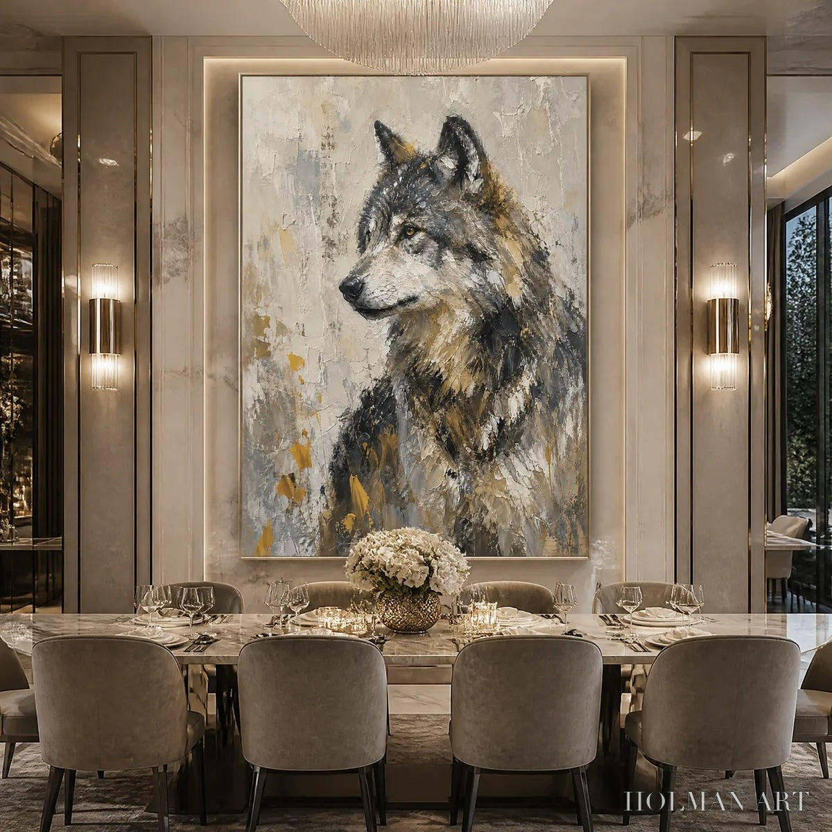 HOLMAN ART Grey Alpha – Textured Wolf Portrait Painting - image 2