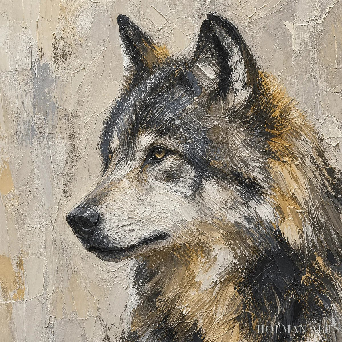 HOLMAN ART Grey Alpha – Textured Wolf Portrait Painting - image 3