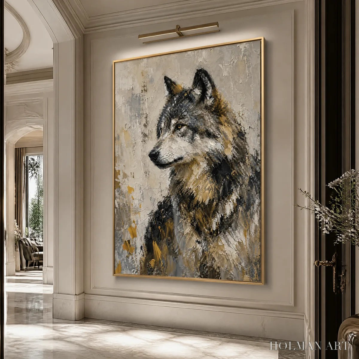 HOLMAN ART Grey Alpha – Textured Wolf Portrait Painting - image 4