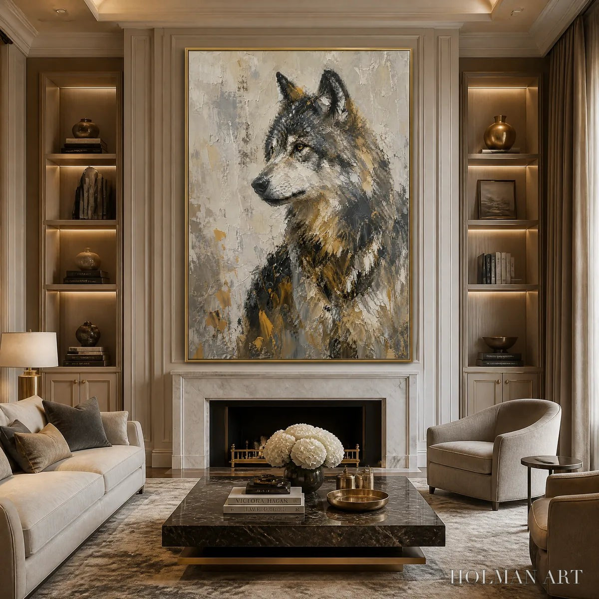 HOLMAN ART Grey Alpha – Textured Wolf Portrait Painting - image 5