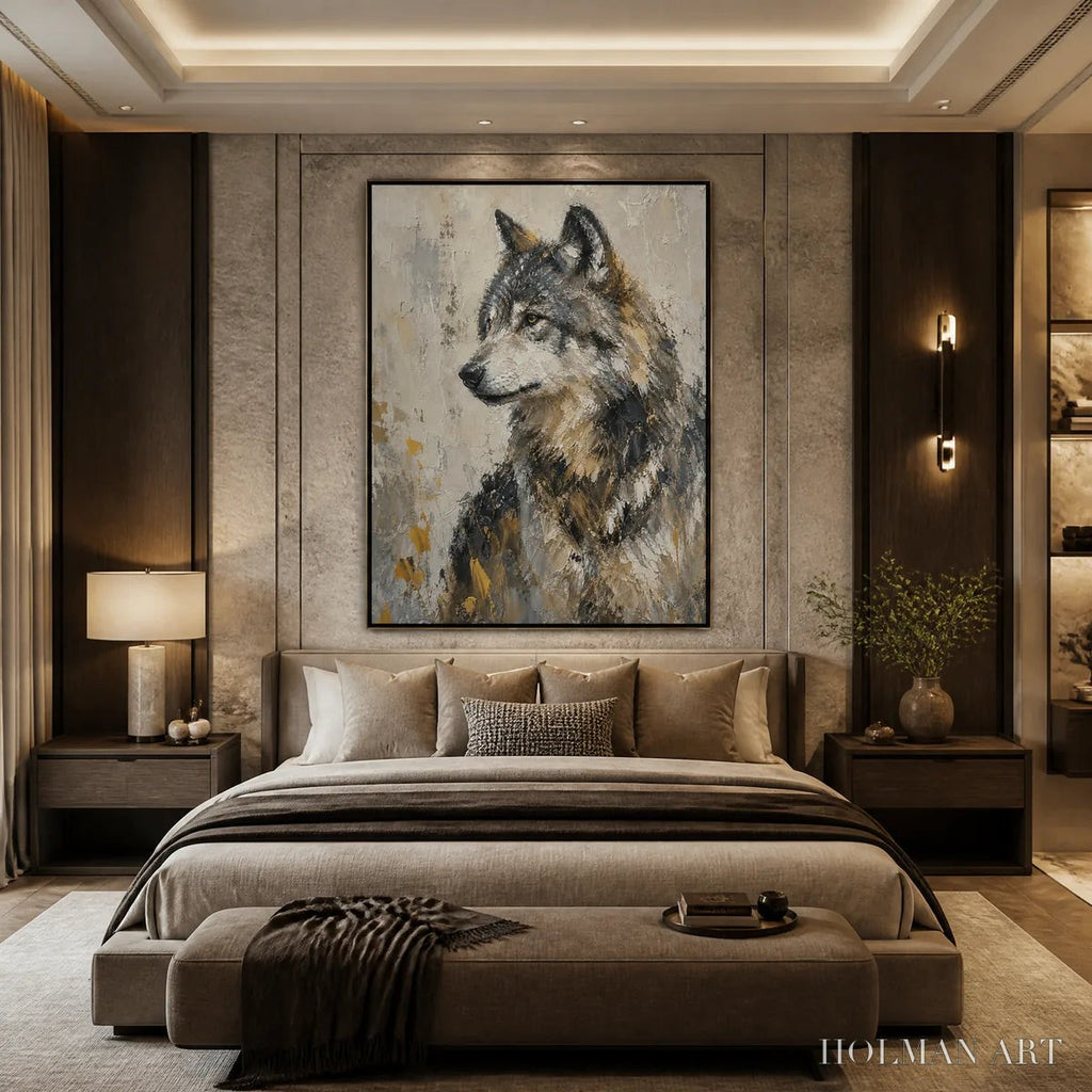 HOLMAN ART Grey Alpha – Textured Wolf Portrait Painting - image 6