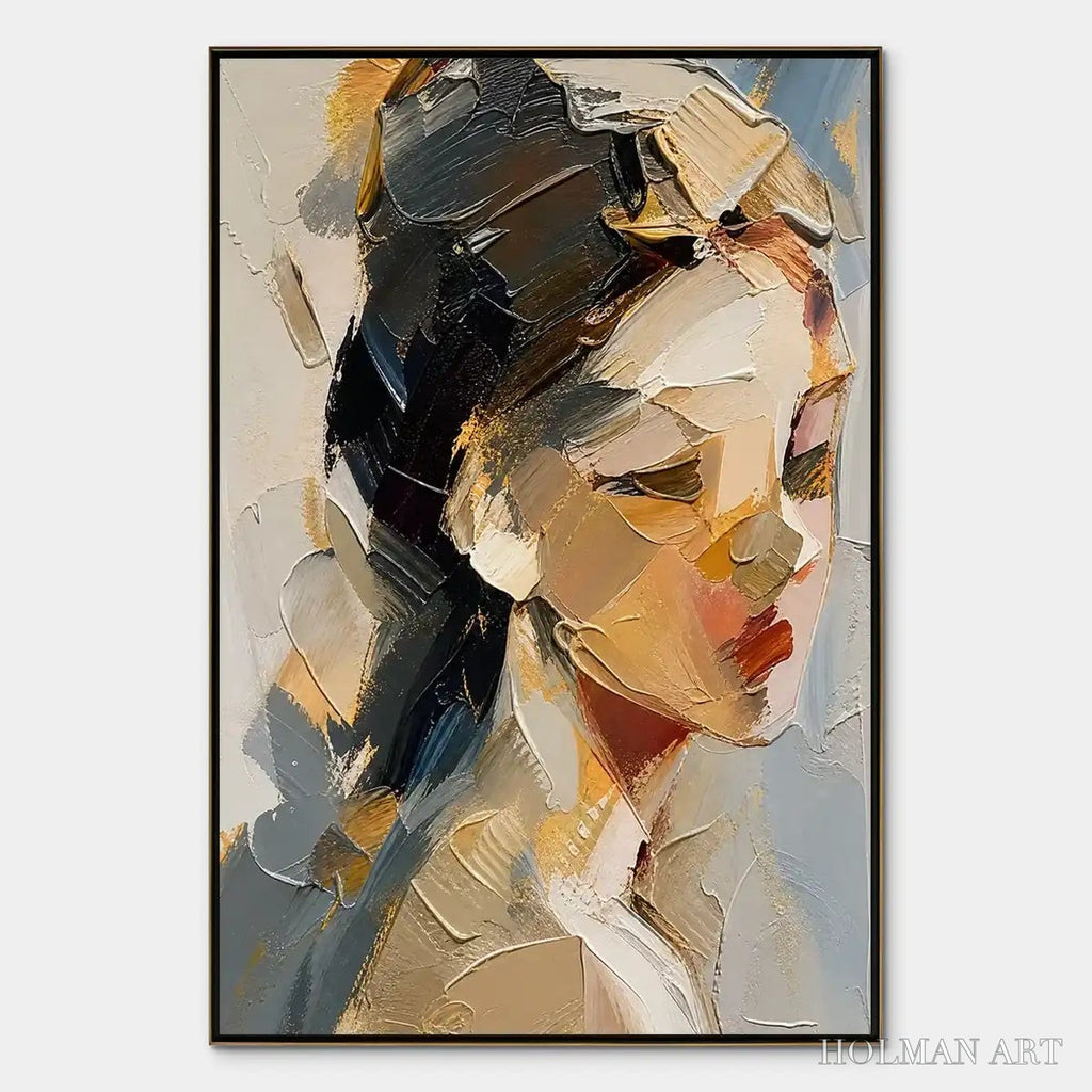 HOLMAN ART Quiet Gaze – Textured Female Portrait Painting - image 1