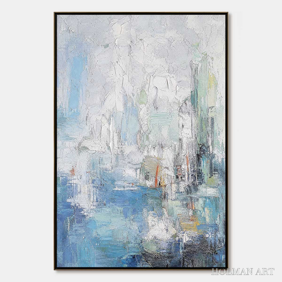 HOLMAN ART Seaside Reverie – Textured Abstract Painting of a Coastal City - image 1