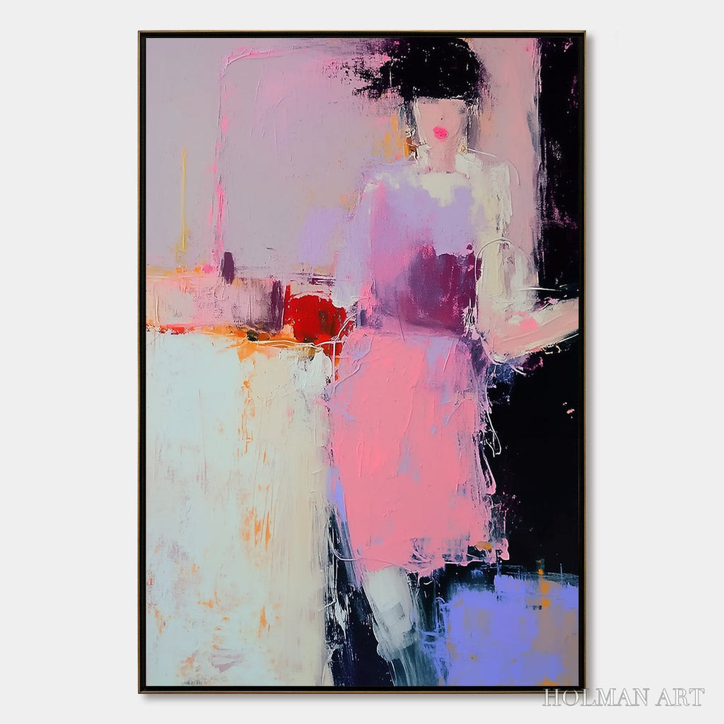 HOLMAN ART Enigma in Pink – Textured Abstract Portrait Painting of a Woman - image 1