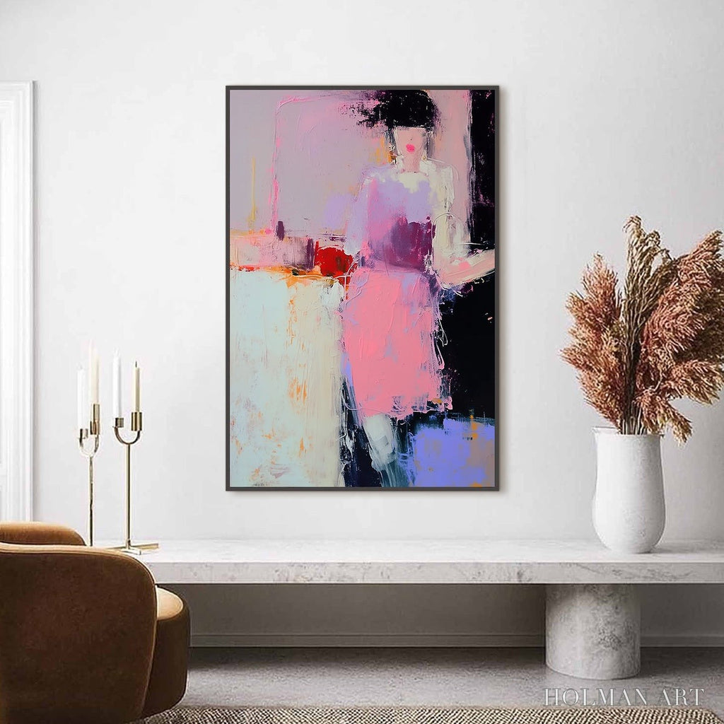 HOLMAN ART Enigma in Pink – Textured Abstract Portrait Painting of a Woman - image 2