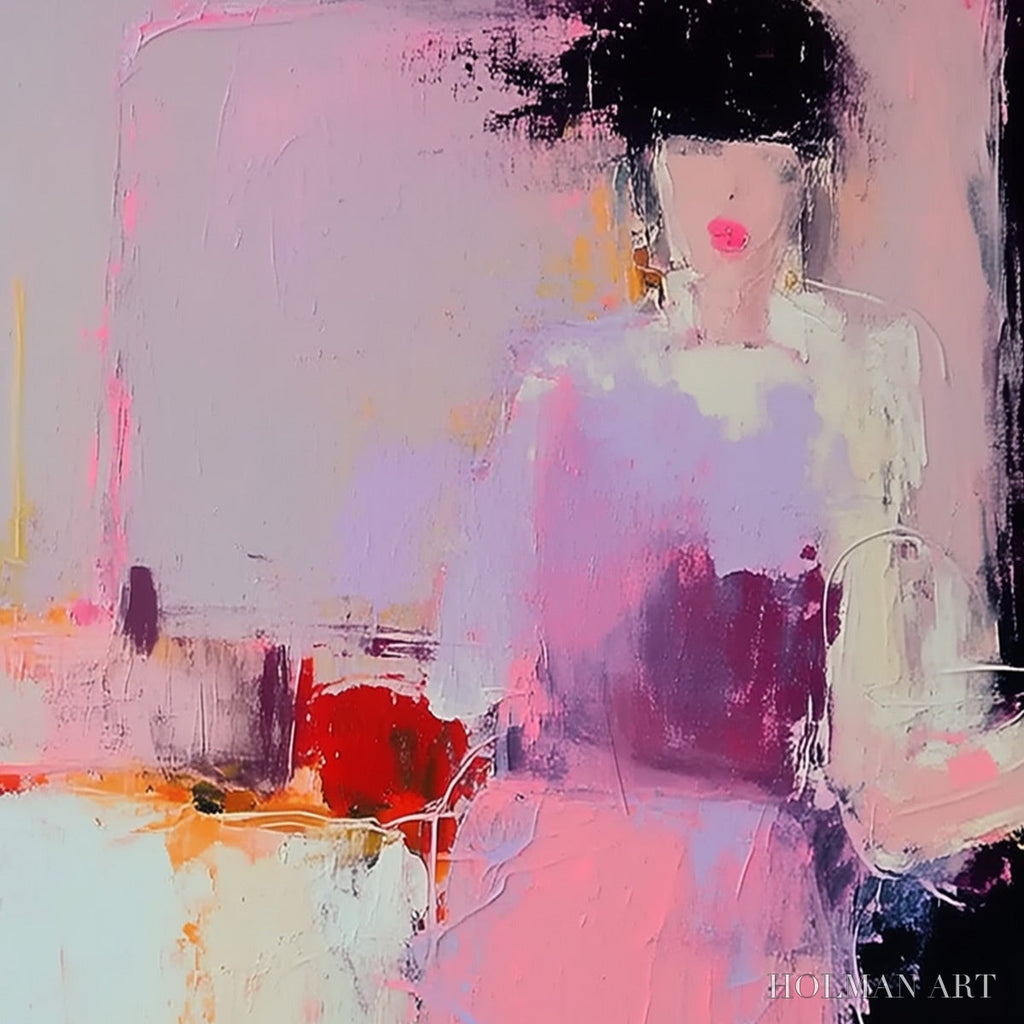 HOLMAN ART Enigma in Pink – Textured Abstract Portrait Painting of a Woman - image 3
