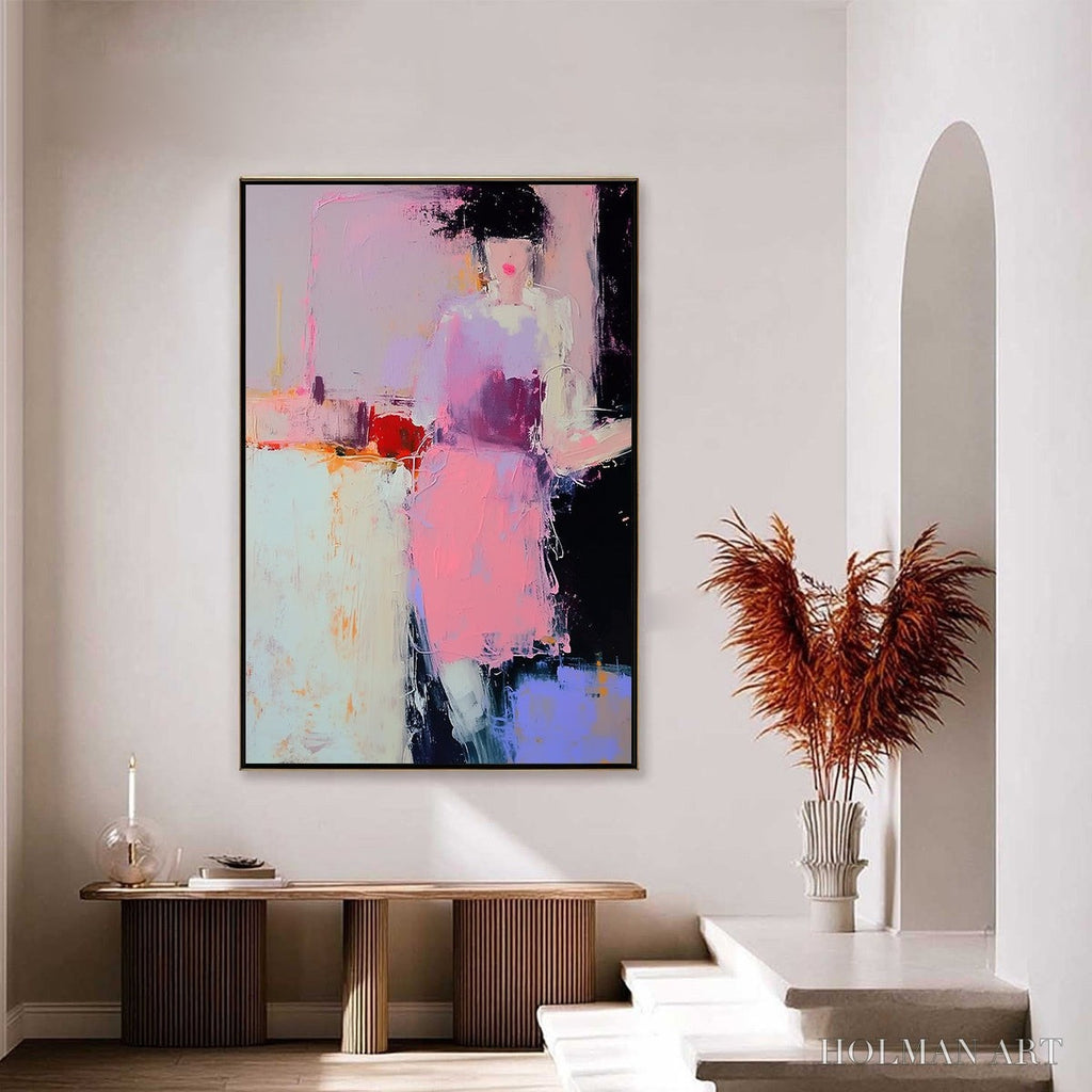 HOLMAN ART Enigma in Pink – Textured Abstract Portrait Painting of a Woman - image 4