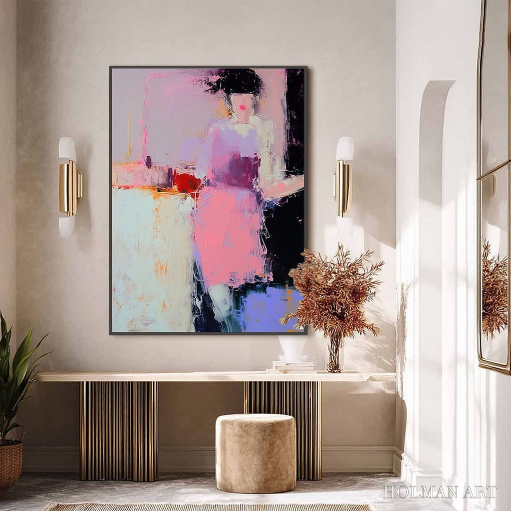 HOLMAN ART Enigma in Pink – Textured Abstract Portrait Painting of a Woman - image 6