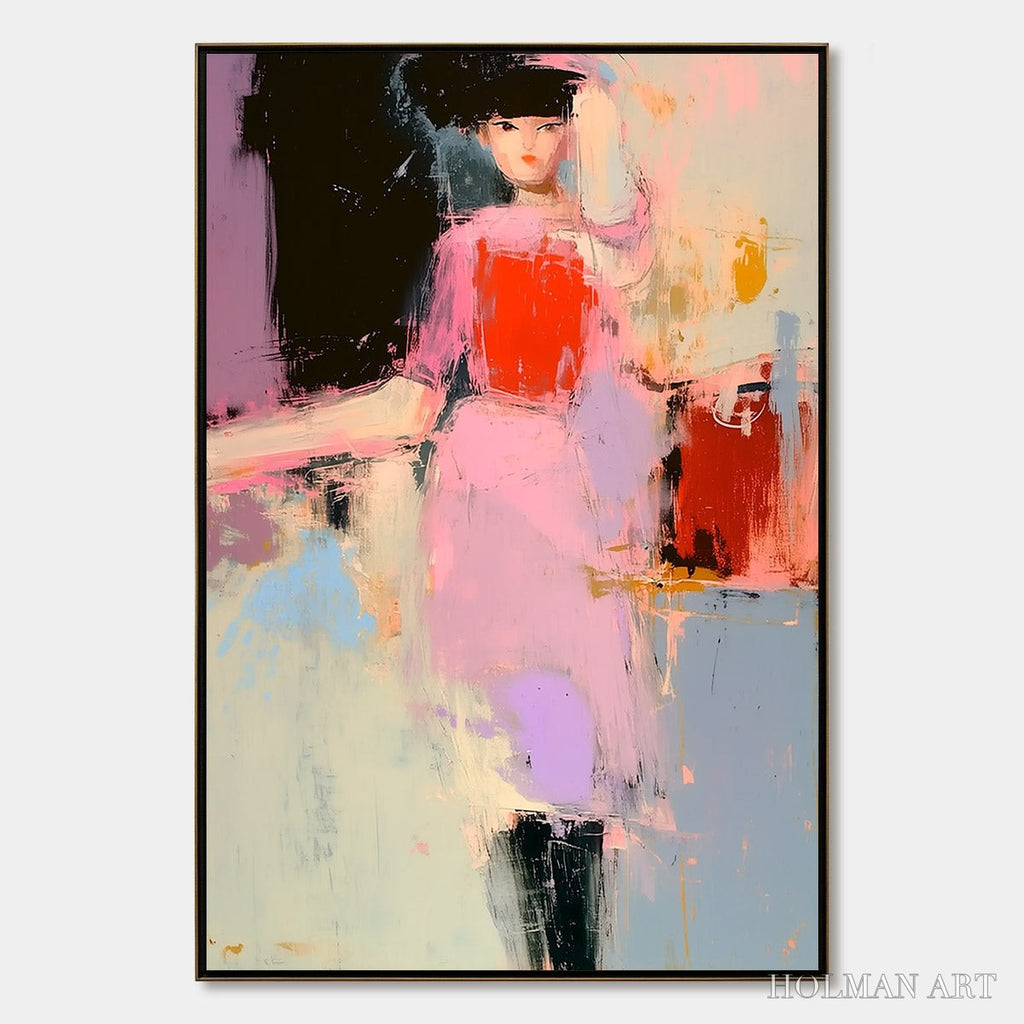 HOLMAN ART Enigma in Pink – Modern Abstract Figurative Portrait Painting - image 1
