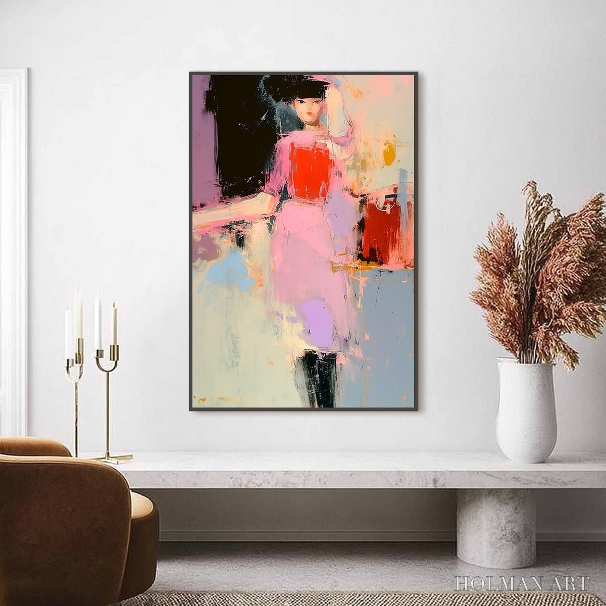 HOLMAN ART Enigma in Pink – Modern Abstract Figurative Portrait Painting - image 2