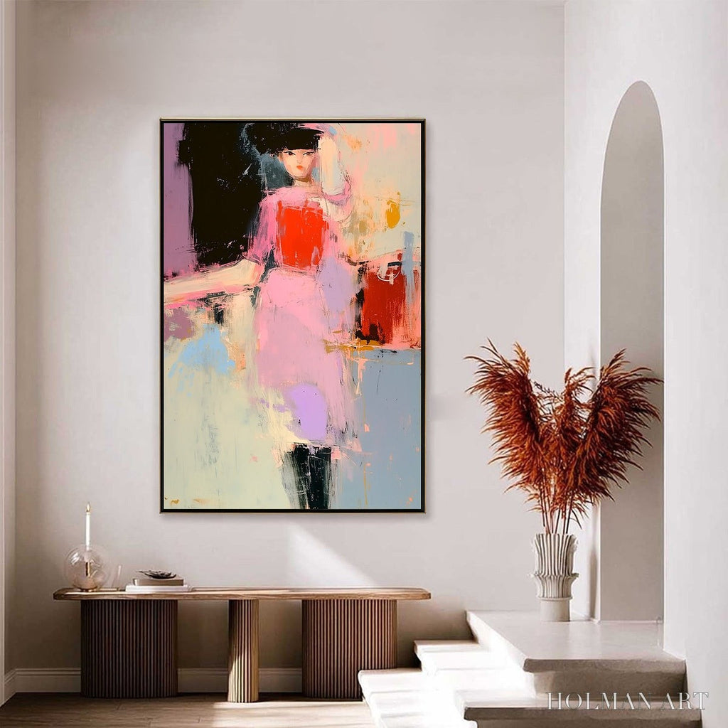 HOLMAN ART Enigma in Pink – Modern Abstract Figurative Portrait Painting - image 4