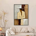 HOLMAN ART Contemplation – Textured Abstract Figurative Portrait Oil Painting - image 2