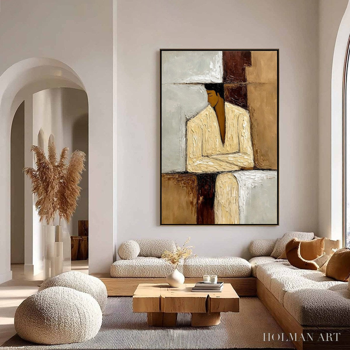 HOLMAN ART Contemplation – Textured Abstract Figurative Portrait Oil Painting - image 4