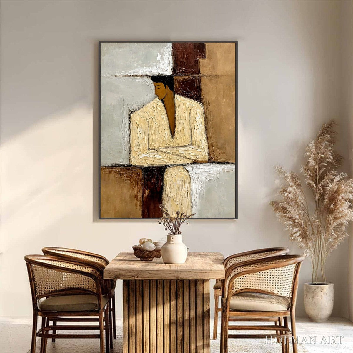 HOLMAN ART Contemplation – Textured Abstract Figurative Portrait Oil Painting - image 6