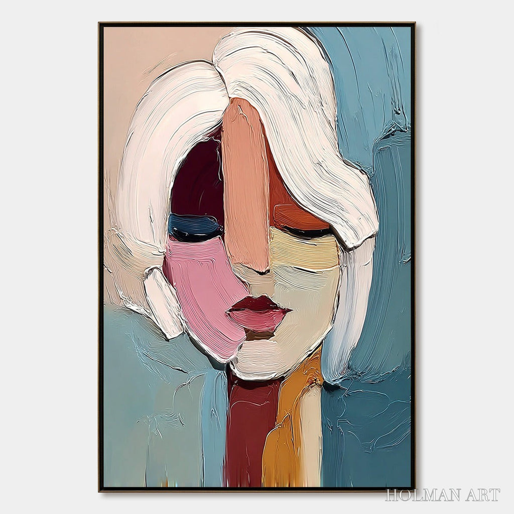 HOLMAN ART Fragmented Gaze – Textured Abstract Portrait Oil Painting for Modern Decor - image 1