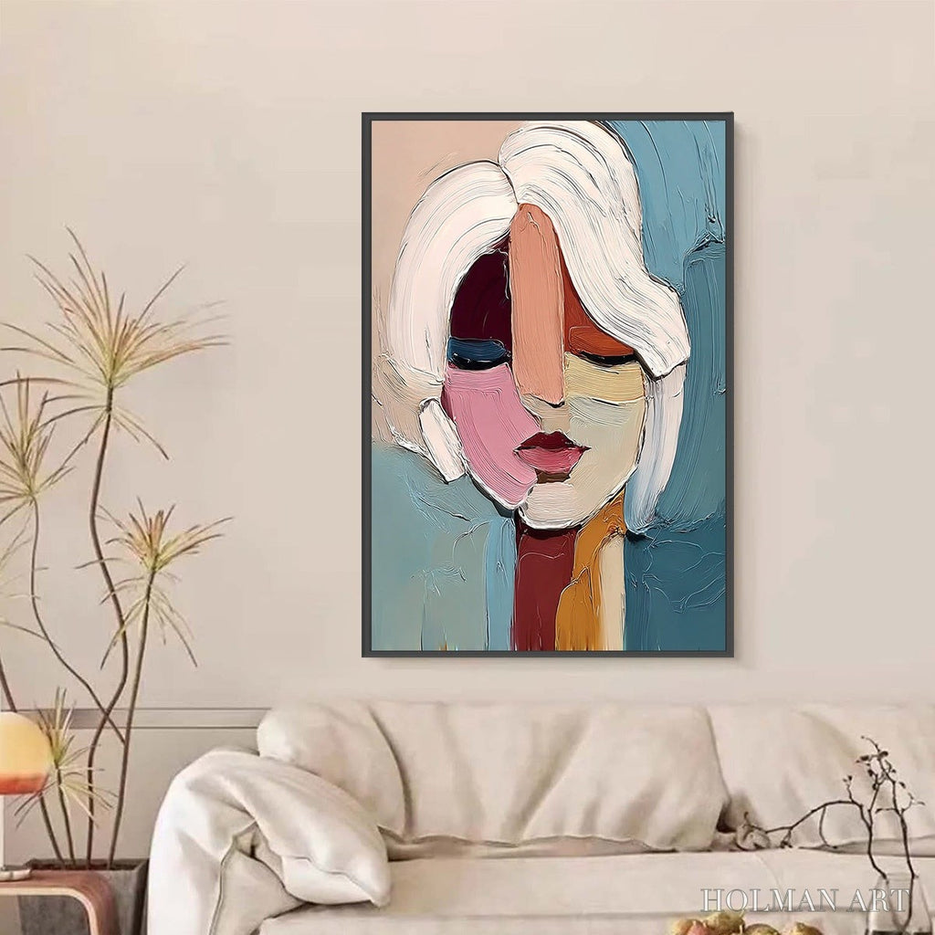 HOLMAN ART Fragmented Gaze – Textured Abstract Portrait Oil Painting for Modern Decor - image 2