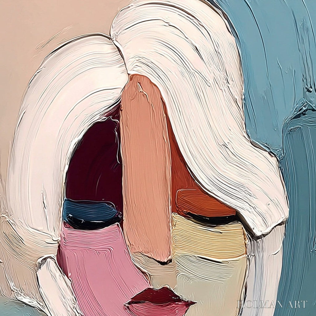 HOLMAN ART Fragmented Gaze – Textured Abstract Portrait Oil Painting for Modern Decor - image 3