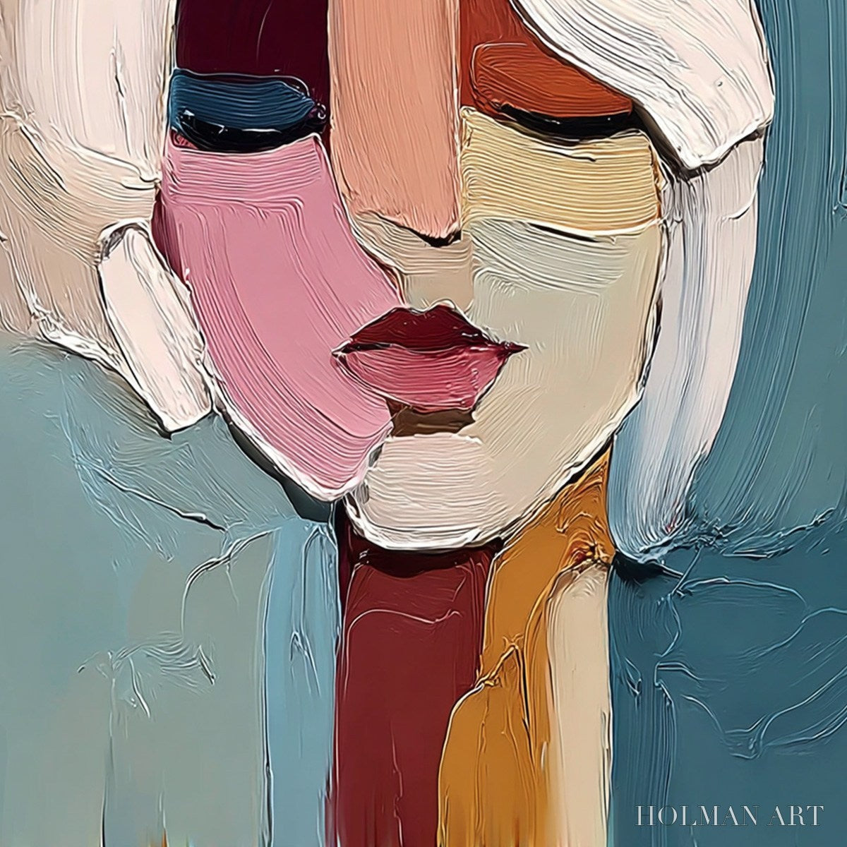 HOLMAN ART Fragmented Gaze – Textured Abstract Portrait Oil Painting for Modern Decor - image 5