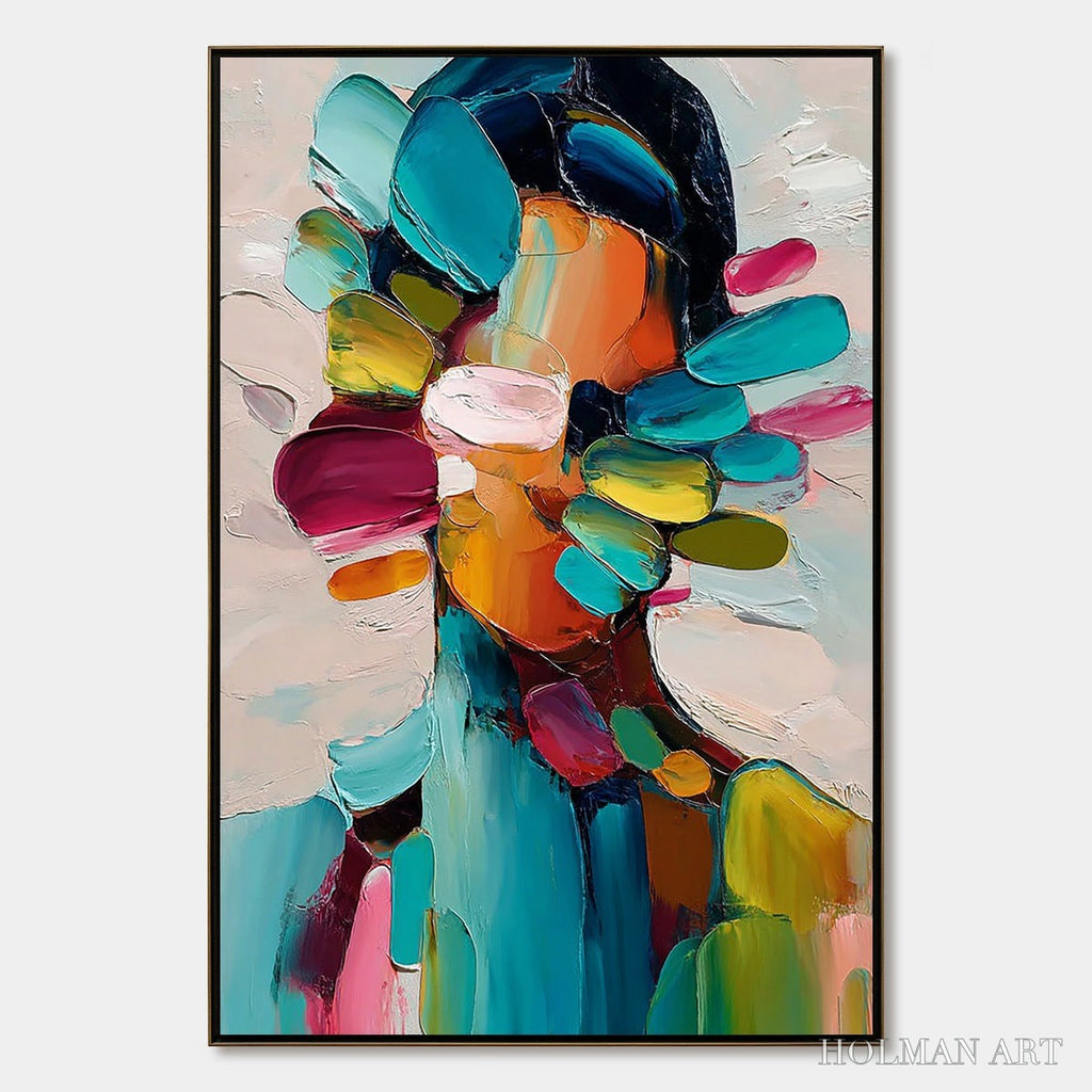 HOLMAN ART Persona in Bloom – Colorful Abstract Portrait Impasto Oil Painting - image 1