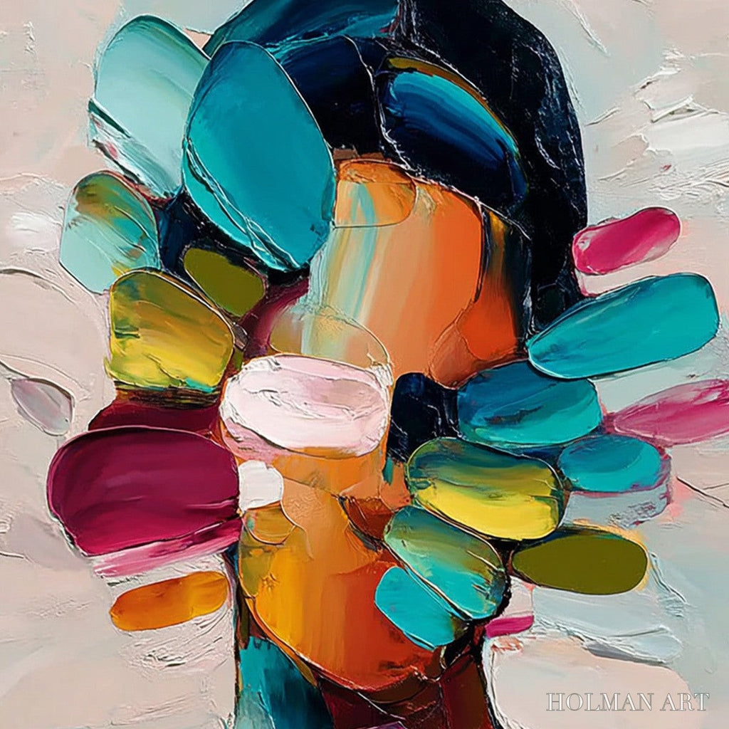 HOLMAN ART Persona in Bloom – Colorful Abstract Portrait Impasto Oil Painting - image 3