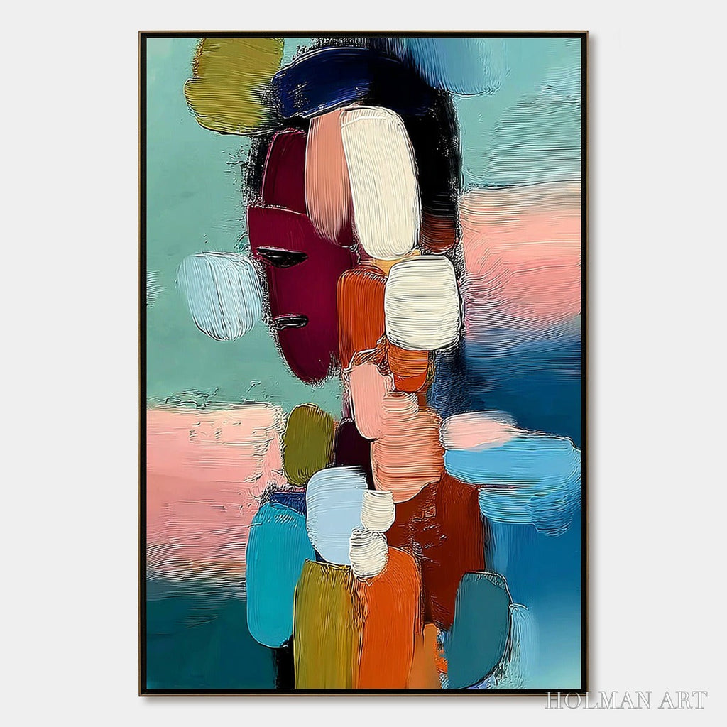 HOLMAN ART Mosaic of Thoughts – Textured Abstract Portrait Painting with Bold Colors - image 1