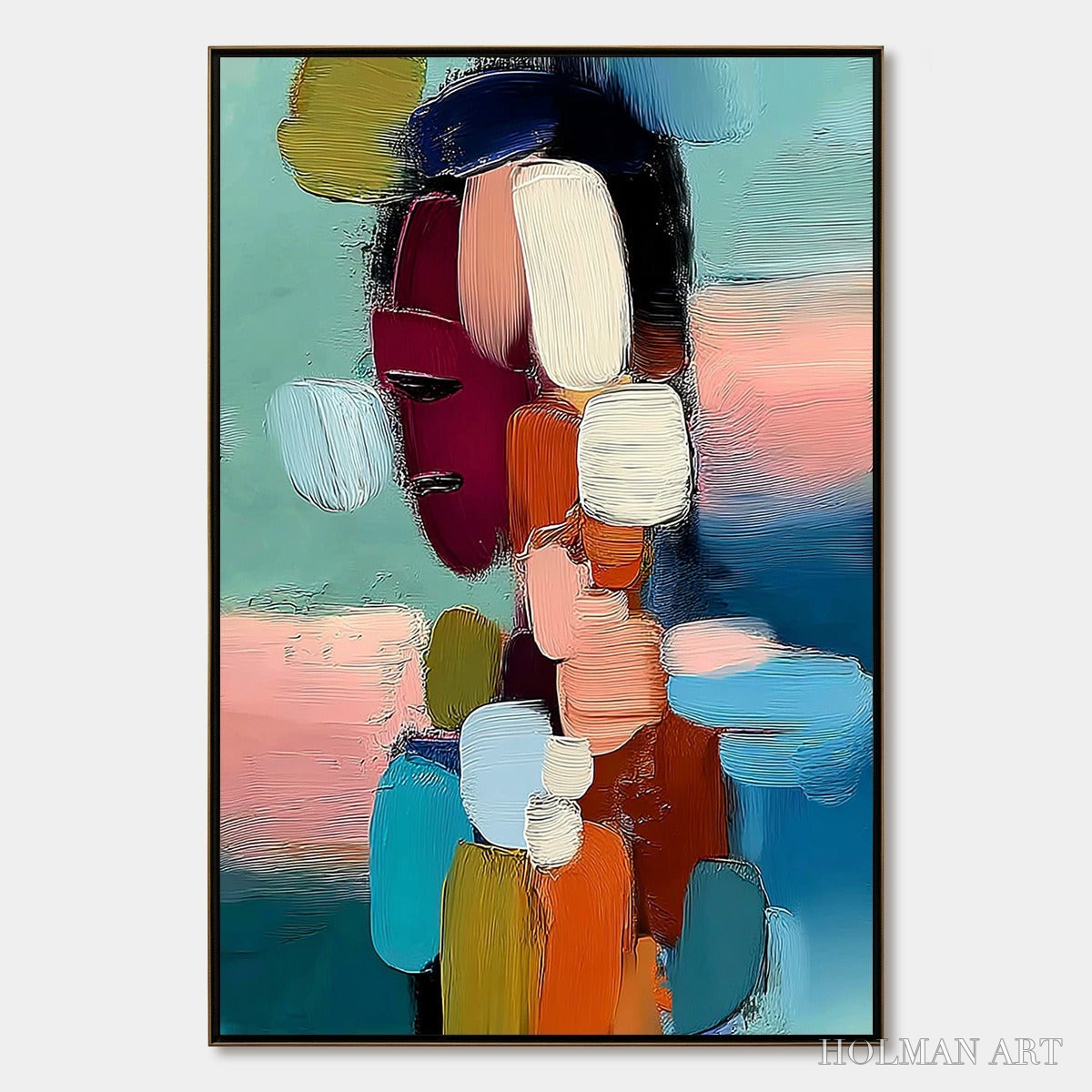 HOLMAN ART Mosaic of Thoughts – Textured Abstract Portrait Painting with Bold Colors - image 1