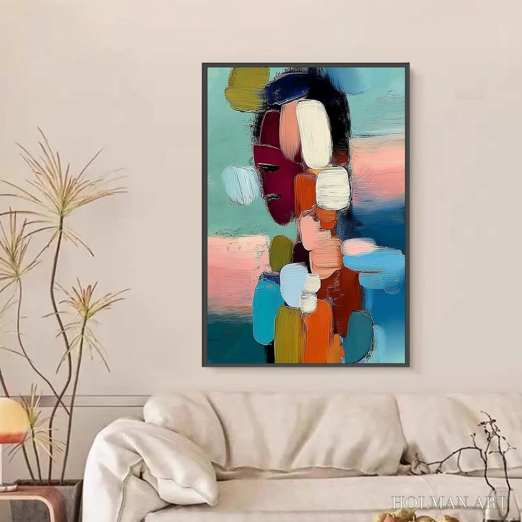HOLMAN ART Mosaic of Thoughts – Textured Abstract Portrait Painting with Bold Colors - image 2