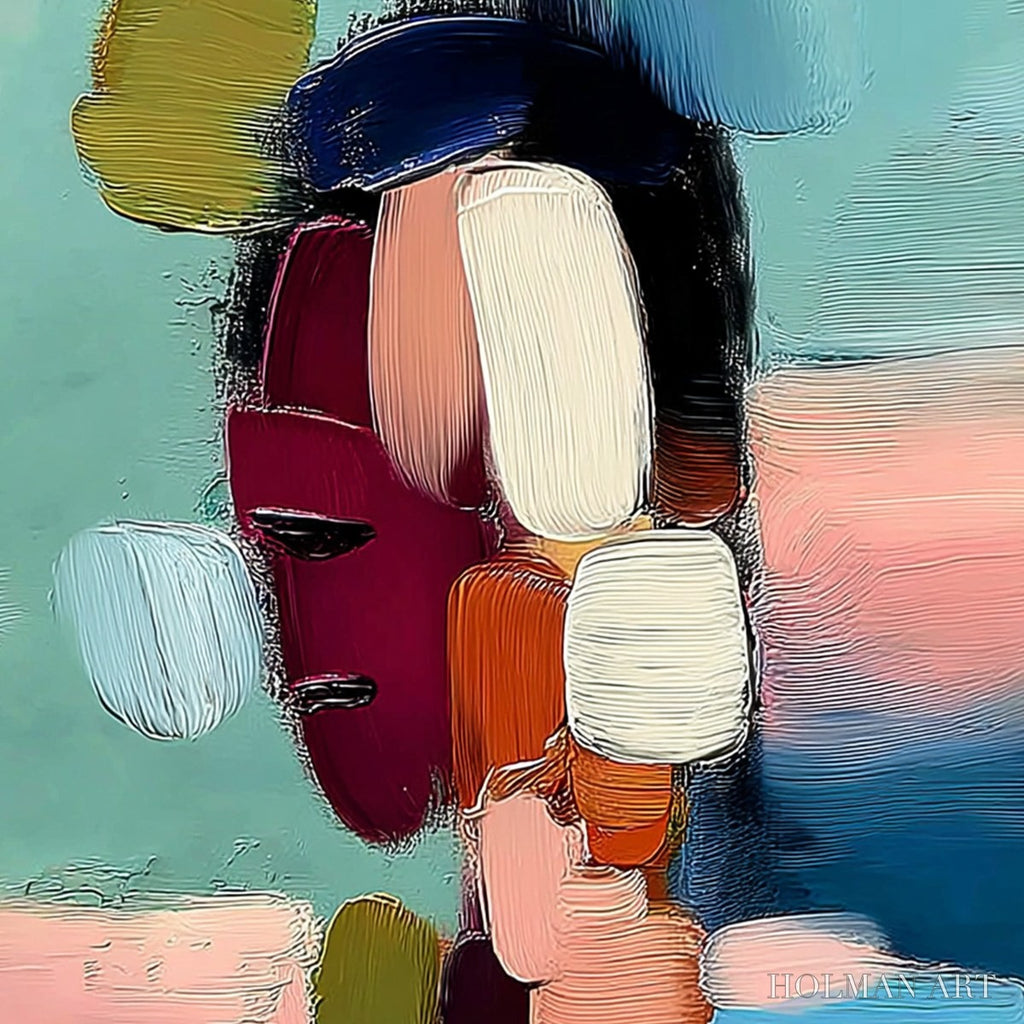 HOLMAN ART Mosaic of Thoughts – Textured Abstract Portrait Painting with Bold Colors - image 3