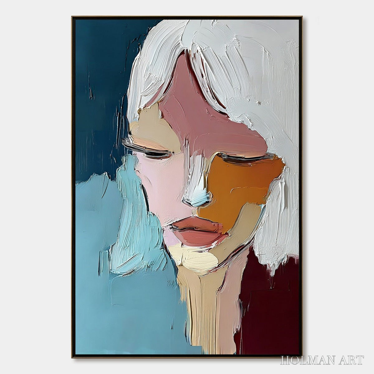 HOLMAN ART Quietude – Textured Abstract Portrait Palette Knife Oil Painting - image 1