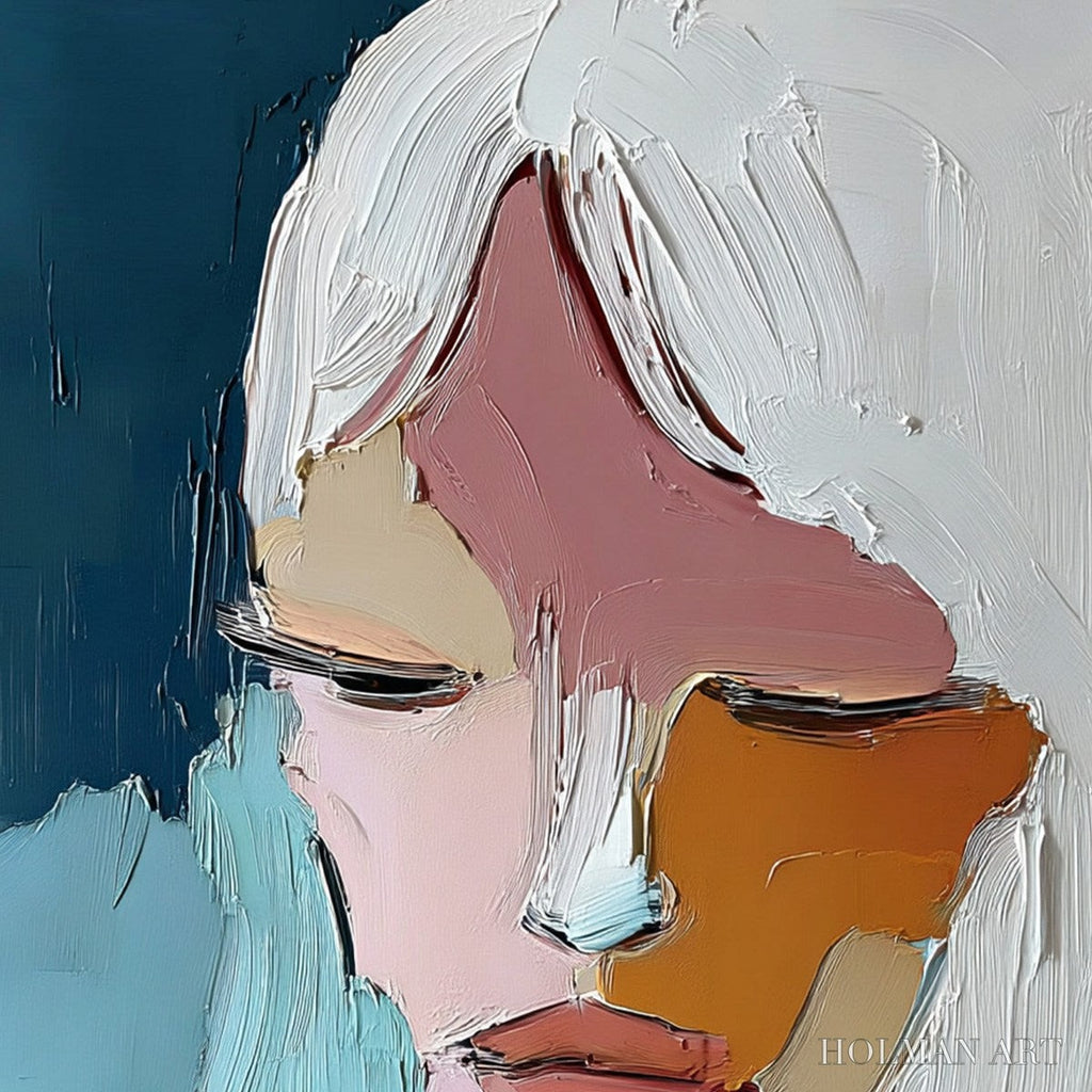 HOLMAN ART Quietude – Textured Abstract Portrait Palette Knife Oil Painting - image 3