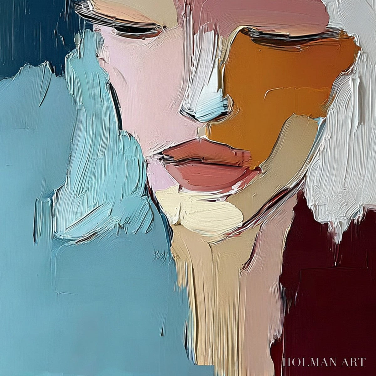 HOLMAN ART Quietude – Textured Abstract Portrait Palette Knife Oil Painting - image 5