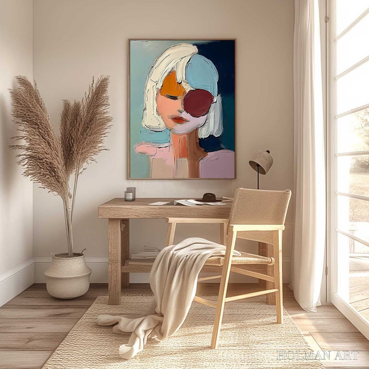 HOLMAN ART Urban Muse – Textured Abstract Portrait Oil Painting for Modern Decor - image 6